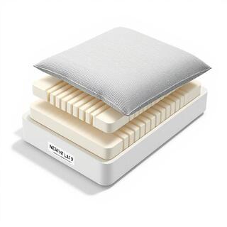 Exploded view of pillow layers with cover, contour foam, and base