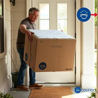 Boxed, compressed mattress delivery at door