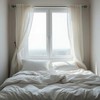 Bed near a breezy window with breathable cover