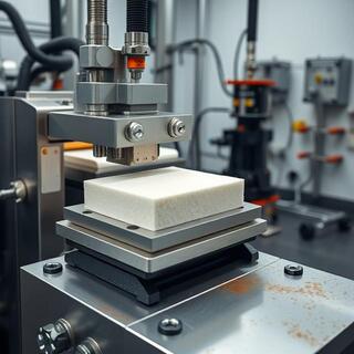 Compression rig pressing foam repeatedly