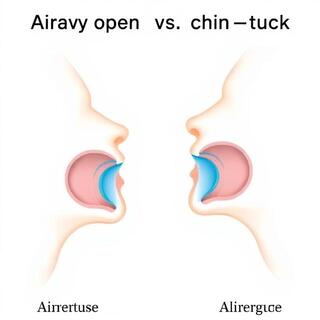 Airway illustration showing open vs tucked chin